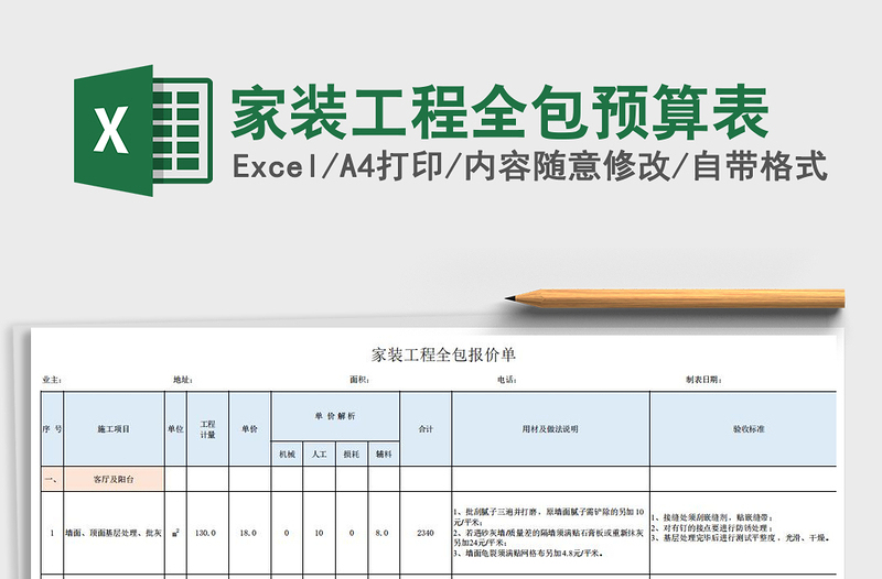 2021年家装工程全包预算表