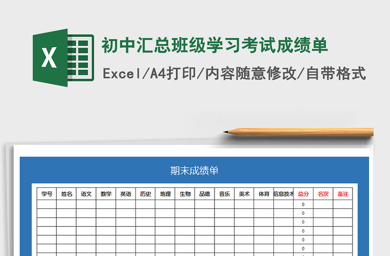 2021年初中匯總班級學習考試成績單