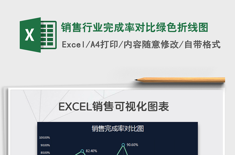 2021年銷(xiāo)售行業(yè)完成率對(duì)比綠色折線(xiàn)圖
