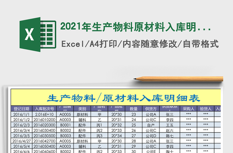 2021年生產(chǎn)物料原材料入庫明細(xì)表