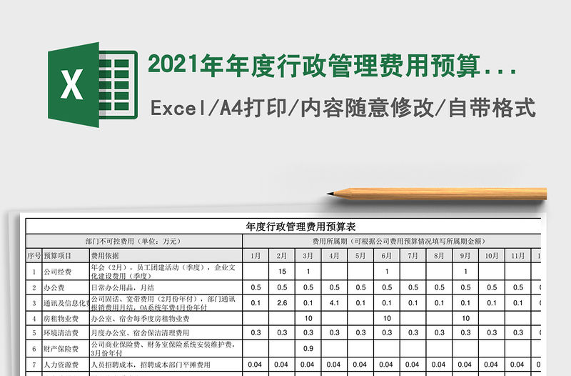 2021年年度行政管理費(fèi)用預(yù)算表免費(fèi)下載