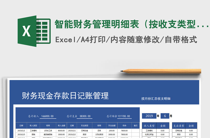 2021年智能財(cái)務(wù)管理明細(xì)表（按收支類(lèi)型匯總）