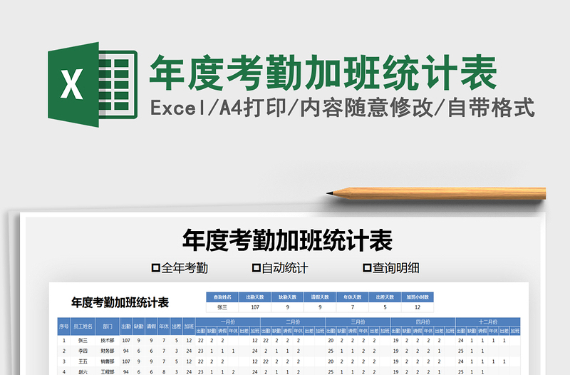 2021年年度考勤加班统计表