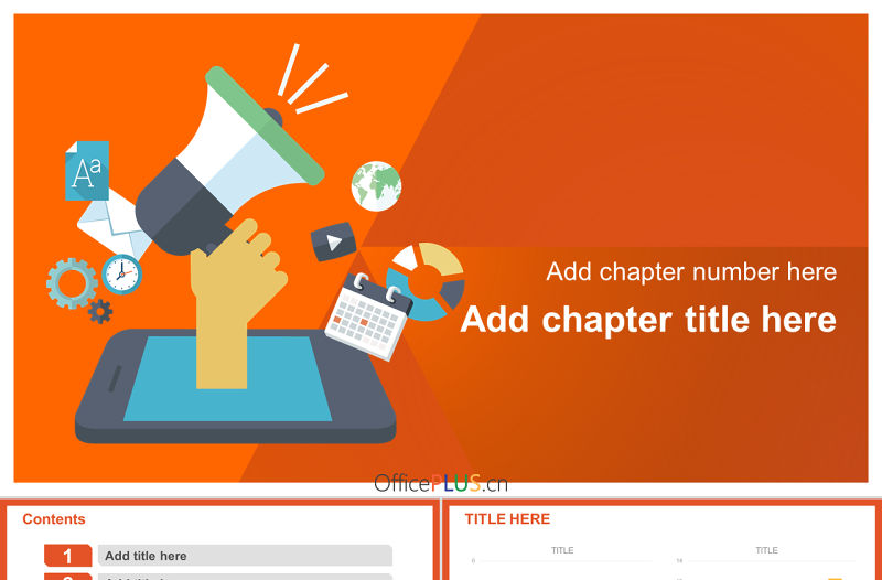 亮橙簡約市場營銷移動新媒體PPT模板