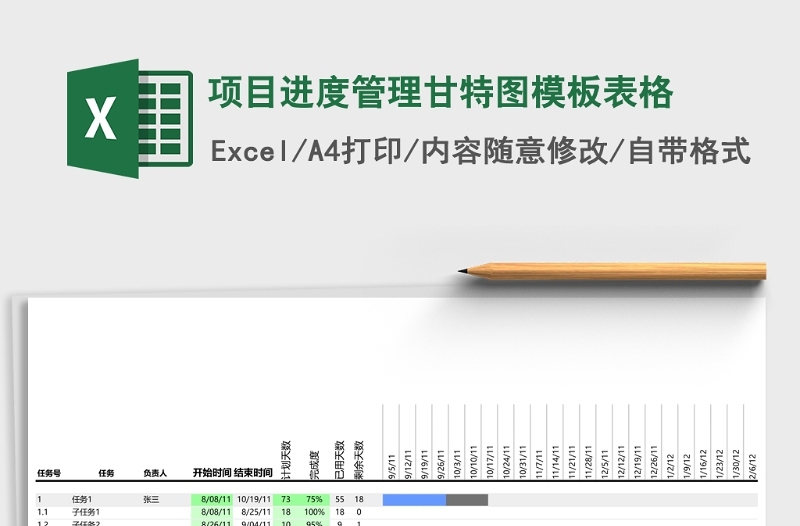 项目进度管理甘特图模板表格Excel模板