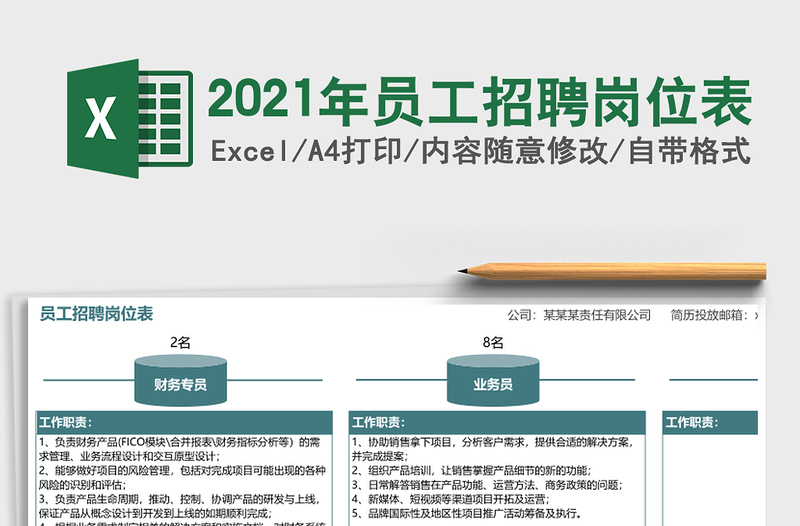 2021年員工招聘崗位表