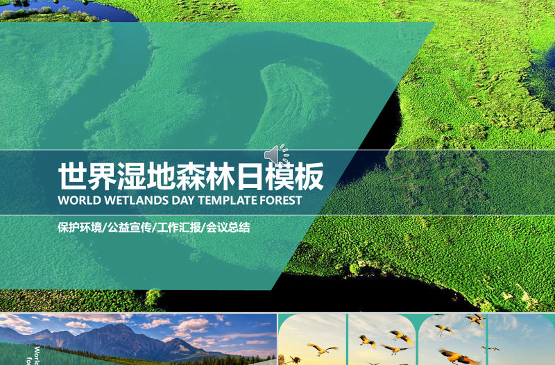 原創綠色森林世界濕地日PPT模版