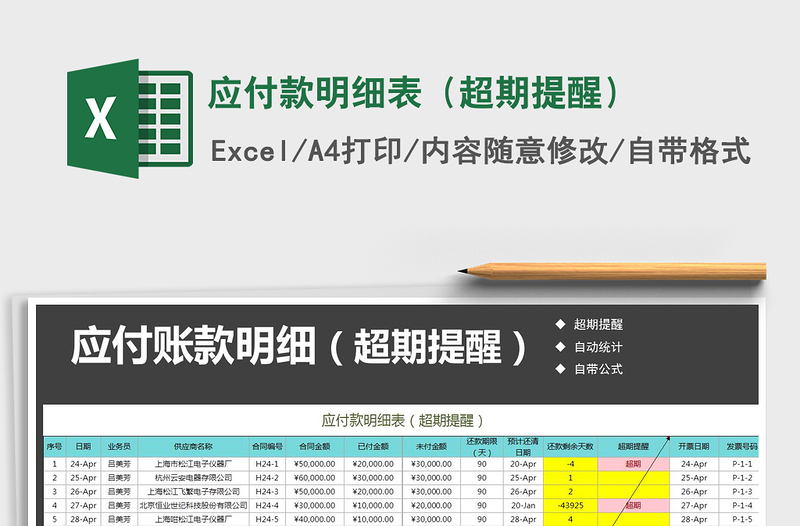 2021年应付款明细表（超期提醒）