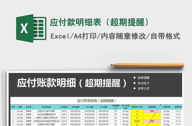 2021年應(yīng)付款明細(xì)表（超期提醒）