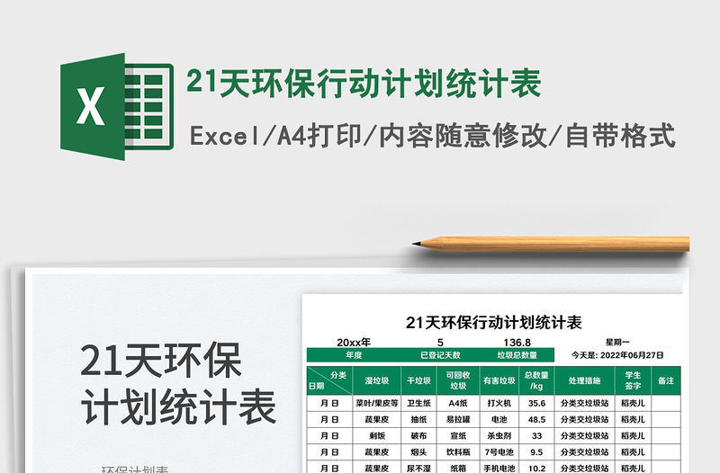 21天環(huán)保行動計劃統(tǒng)計表