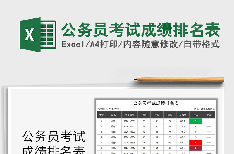 2022年公務(wù)員考試成績(jī)排名表免費(fèi)下載