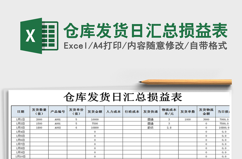 2021年倉庫發(fā)貨日匯總損益表