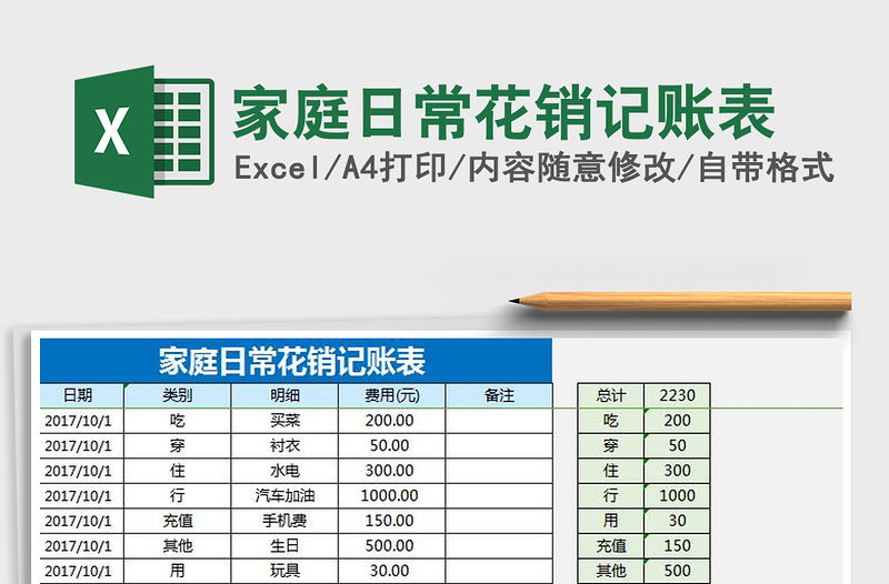 2021年家庭日常花銷記賬表