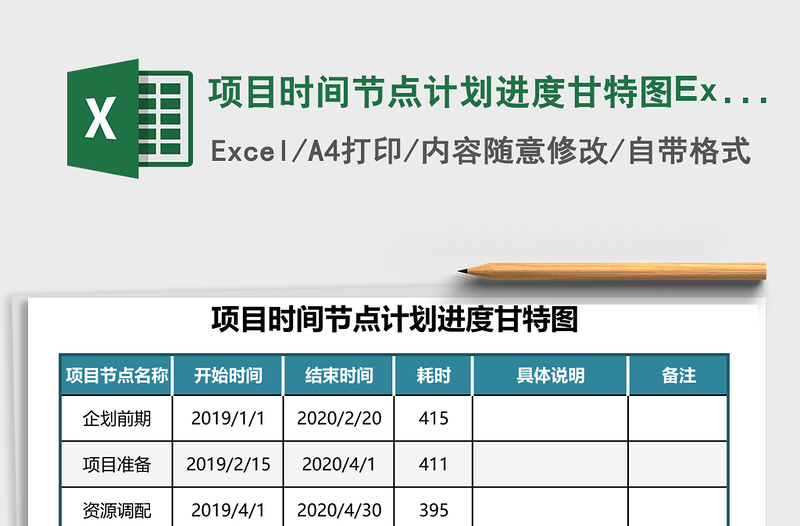 項目時間節(jié)點(diǎn)計劃進(jìn)度甘特圖Excel表格模板