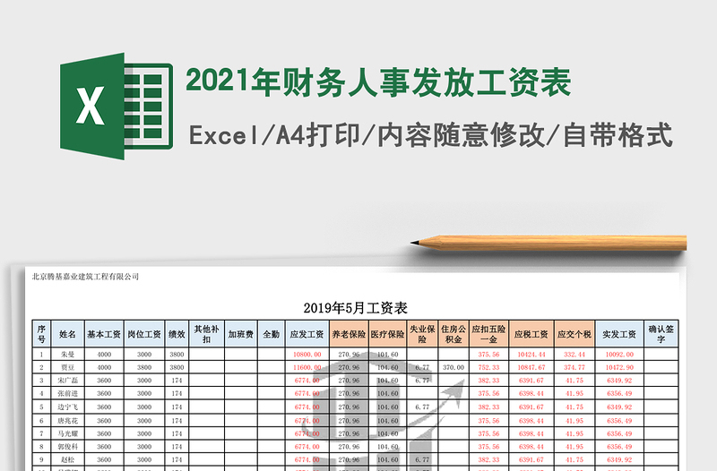 2021年財務人事發(fā)放工資表