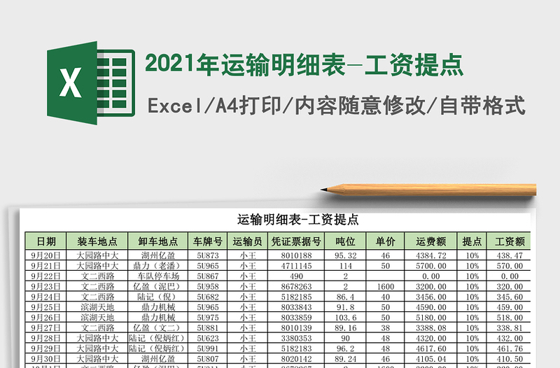 2021年運(yùn)輸明細(xì)表-工資提點(diǎn)