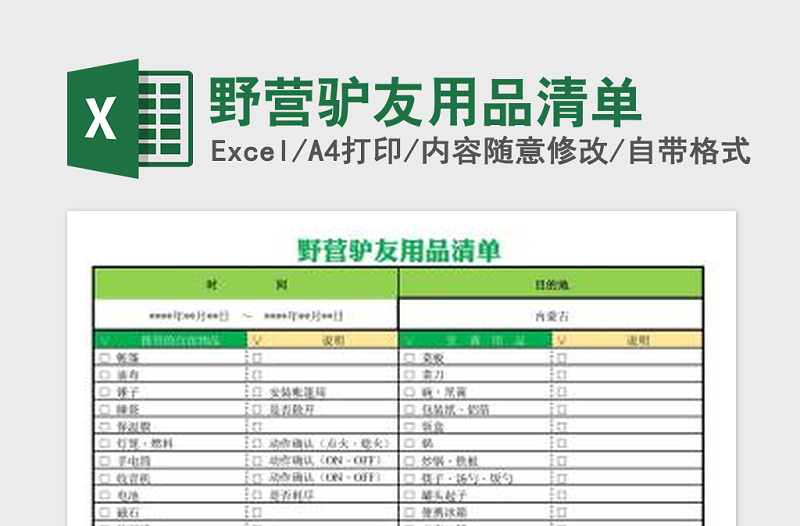 2022年野营驴友用品清单免费下载