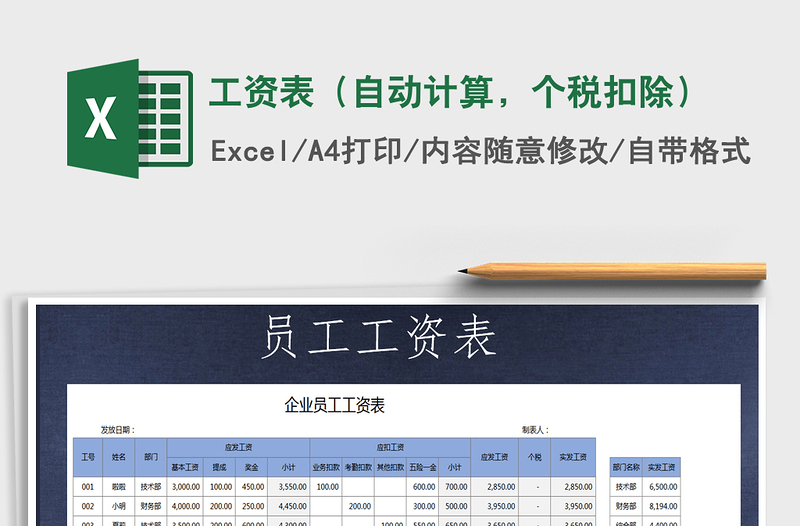 2022年工資表（自動計算，個稅扣除）免費下載