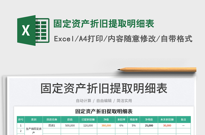 2023固定资产折旧提取明细表免费下载