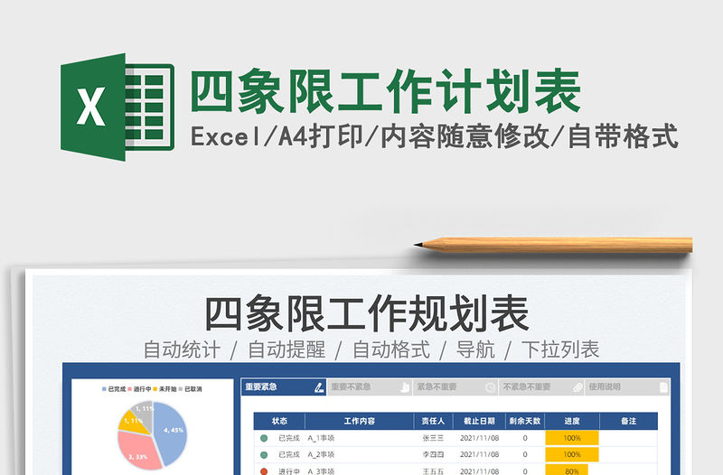 2021四象限工作計劃表免費下載