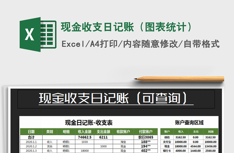 2022年現(xiàn)金收支日記賬(圖表統(tǒng)計(jì))