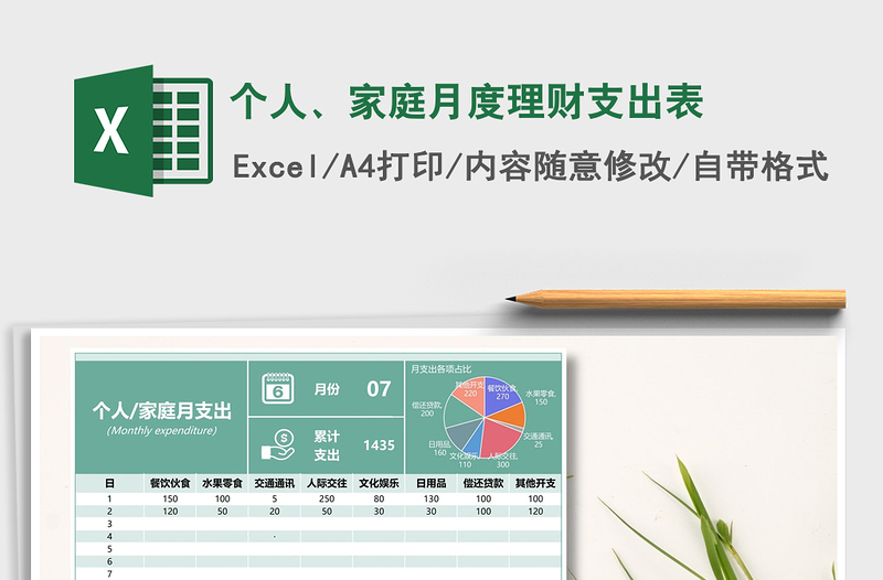 2021年个人、家庭月度理财支出表