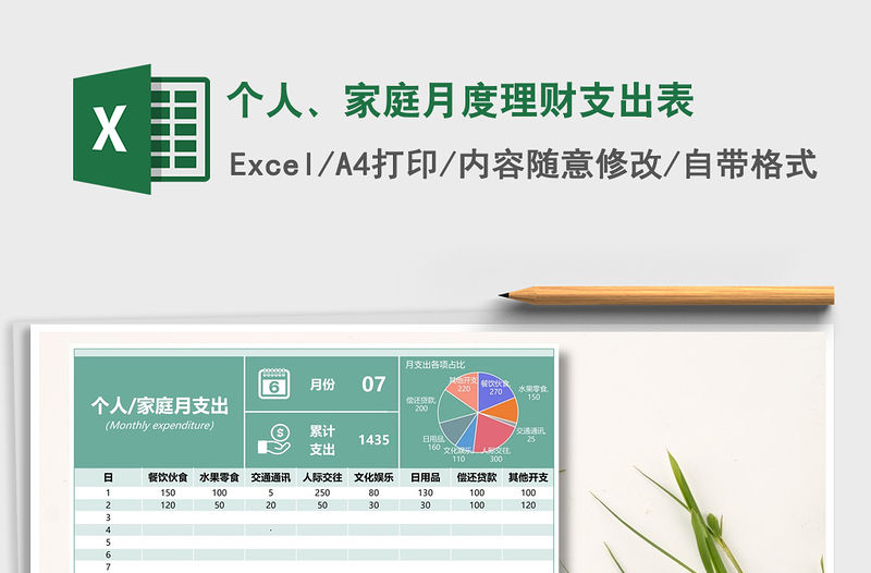 2021年個人、家庭月度理財支出表
