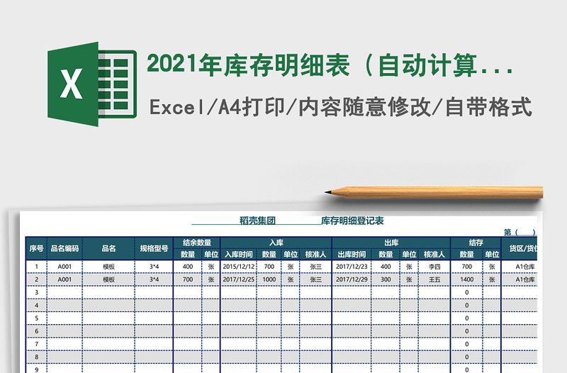 2021年庫存明細(xì)表（自動(dòng)計(jì)算，可打印，購銷存一目了然）