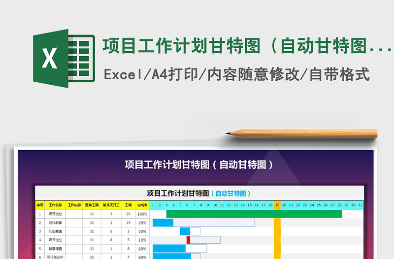 2021年项目工作计划甘特图（自动甘特图）