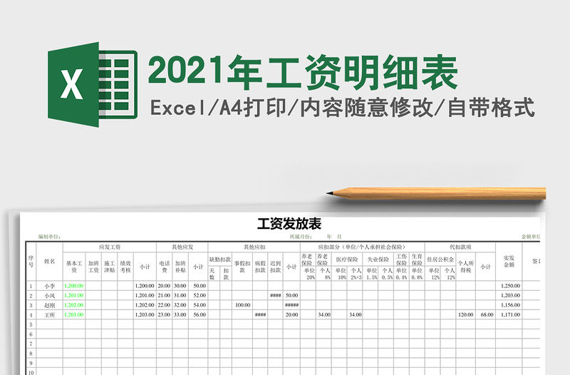 2021年工資明細表