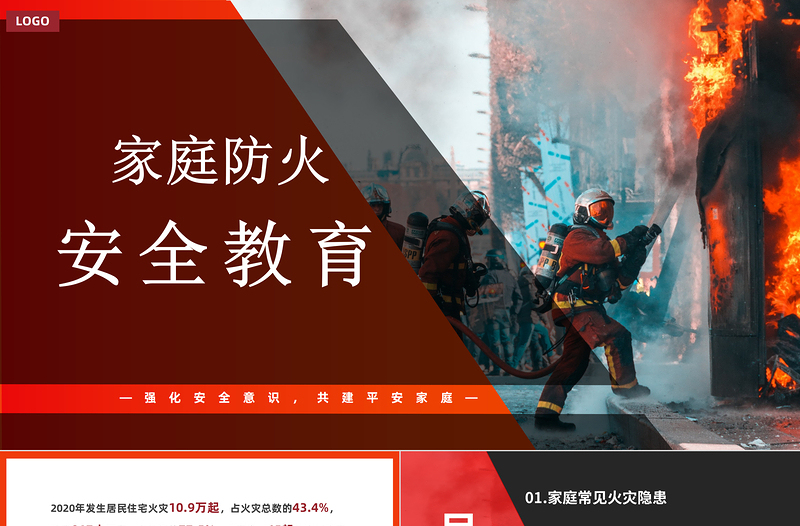 家庭防火安全教育PPT簡潔大氣強化安全意識共建平安家庭PPT