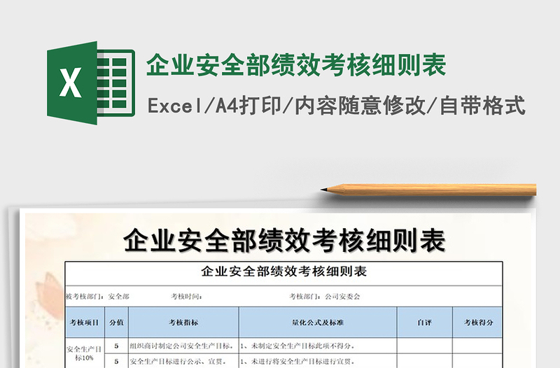 2021年企业安全部绩效考核细则表