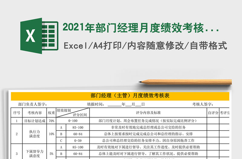 2021年部門經理月度績效考核表