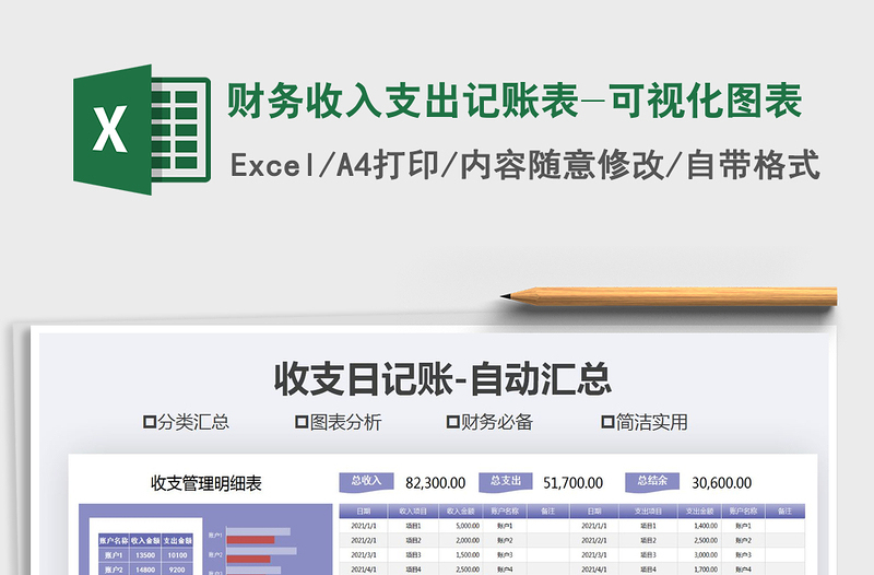 2021年财务收入支出记账表-可视化图表