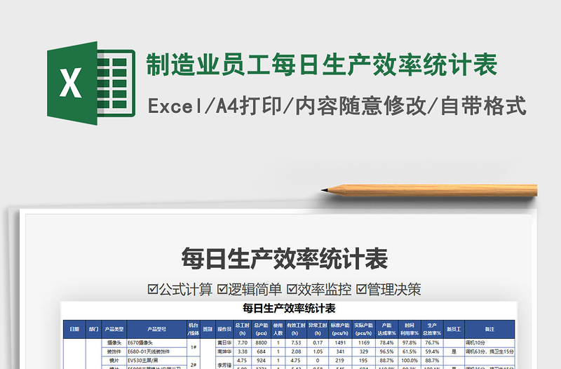 2021制造业员工每日生产效率统计表免费下载