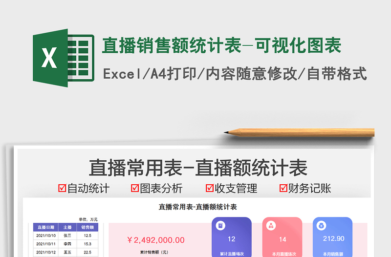 2021直播銷售額統(tǒng)計表-可視化圖表免費下載