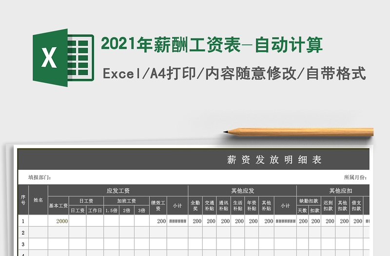 2021年薪酬工資表-自動計算
