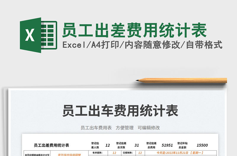 2023員工出差費用統計表免費下載