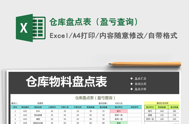 2021年倉庫盤點表(盈虧查詢)
