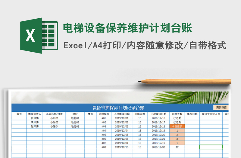 2021年电梯设备保养维护计划台账