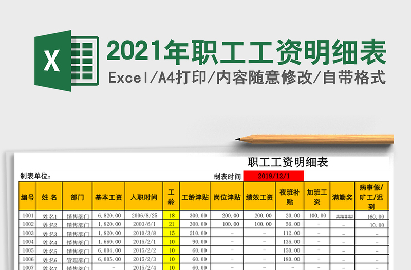 2021年職工工資明細(xì)表