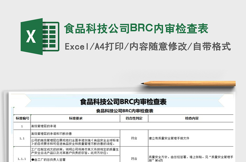 2022食品科技公司BRC內審檢查表免費下載