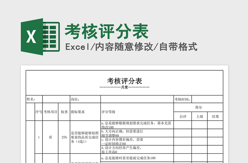 2021年考核评分表