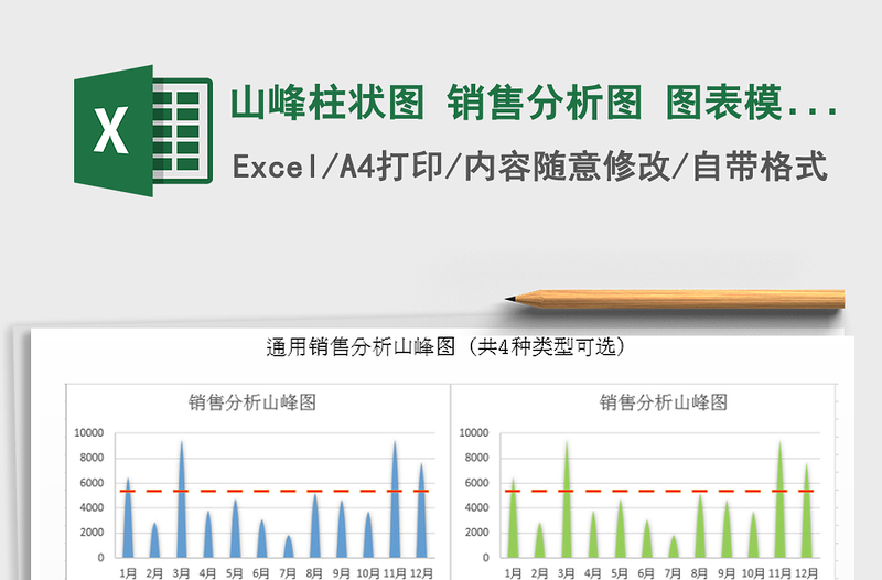 2021年山峰柱状图 销售分析图 图表模板