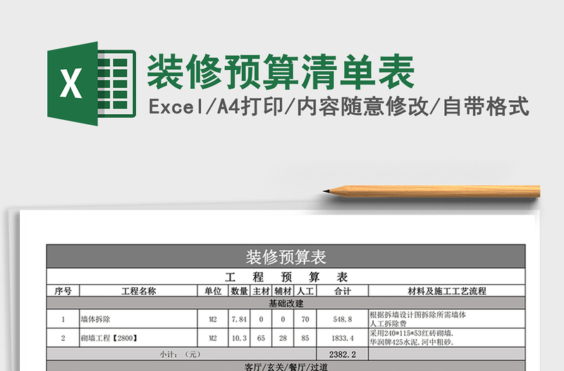 2021年裝修預(yù)算清單表