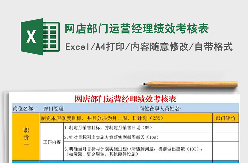 2021年网店部门运营经理绩效考核表免费下载