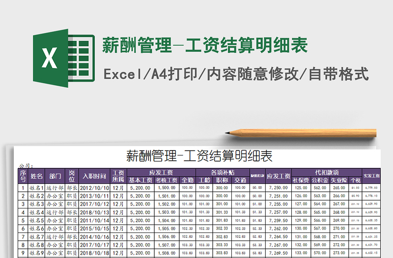 2021年薪酬管理-工资结算明细表