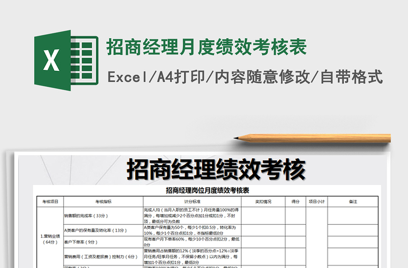 2022年招商經(jīng)理月度績效考核表免費下載
