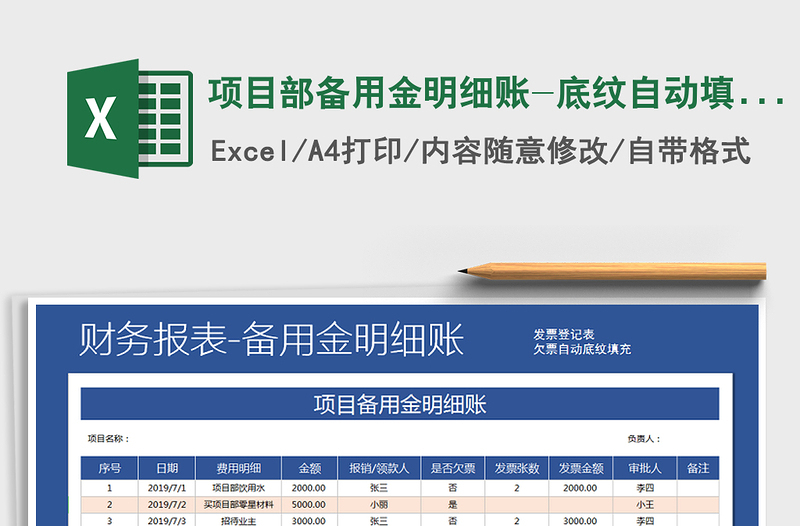 2022年項目部備用金明細(xì)賬-底紋自動填充