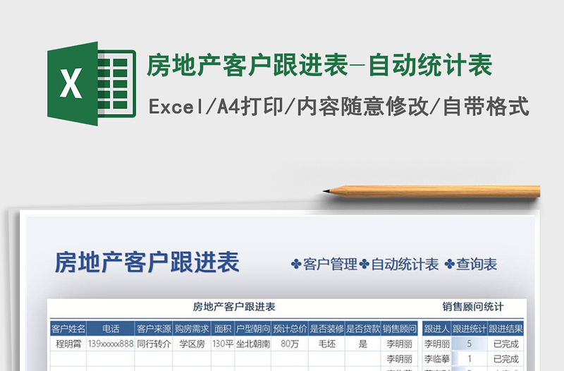 2021年房地产客户跟进表-自动统计表